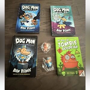 DAV PILKEY DOG MAN bundle lot books with 2 3d erasers cat kid